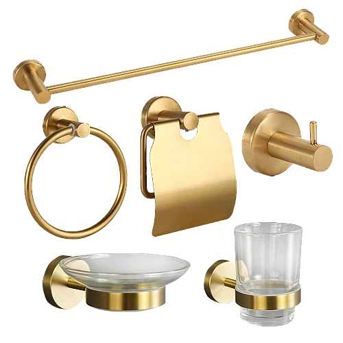 طقم اكسسوار مدور ستانلس ستيل 201 ذهبي مطفي