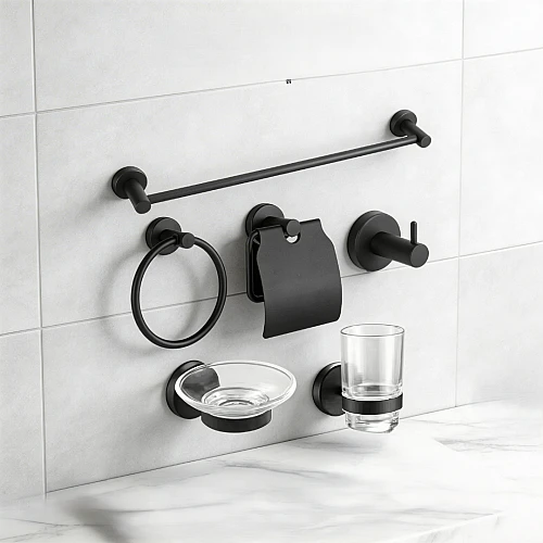 طقم اكسسوار مدور ستانلس ستيل 201 اسود