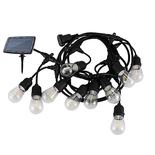 صورة لعقد لمبات طاقة شمسية خارجي بطول 20 مترًا مع لمبات صفراء دافئة وسلك أسود