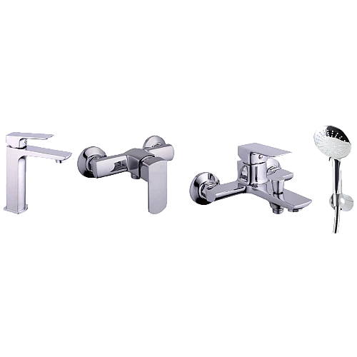 مجموعة خلاطات اطقم - خلاط مغسلة مع خلاط شطاف مع خلاط دش نحاس زنك مربع كروم