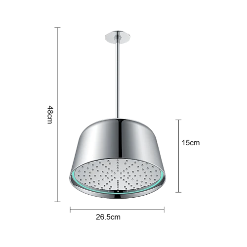 رأس دش مطري كروم بتصميم ثريا وإضاءة LED تعمل بالماء