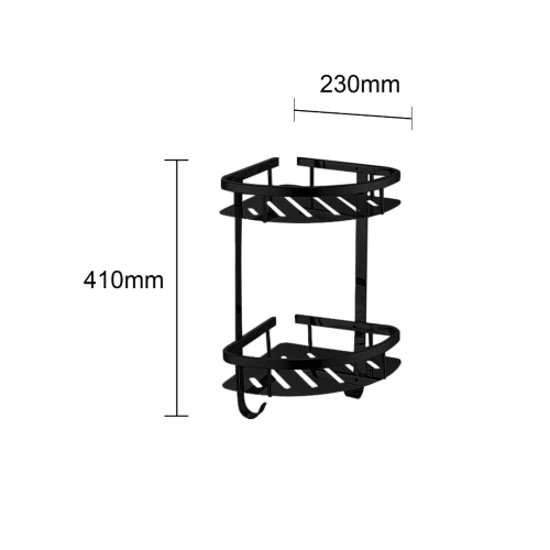  صورة منتج رف زاوية دورين مع علاقة ستانلس ستيل 201 اسود موديل TU/A7006/BK