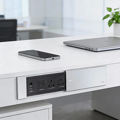 توصيلة أفياش مكتبية دفن مخفية بغطاء فضي سحاب و منافذ Tyep-C-USB + كمبيوتر + HDMI توفل (Toefl)