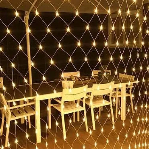 سلسلة إضاءة ستارة شبكية LED باللون الأصفر الدافئ لديكور الحفلات والمنزل