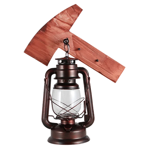 ابليك تراثي شكل فانوس مع قاعدة خشبية شكل مطرقة بني محروق E27