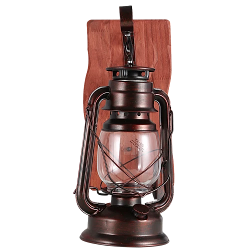 ابليك تراثي شكل فانوس مع قاعدة خشبية مستطيلة بني محروق E27