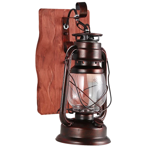 ابليك تراثي شكل فانوس مع قاعدة خشبية مستطيلة بني محروق E27