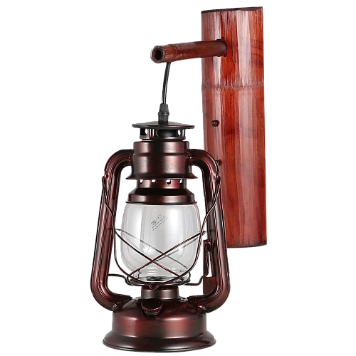 ابليك تراثي شكل فانوس مع قاعدة خشبية نصف غصن بني محروق E27