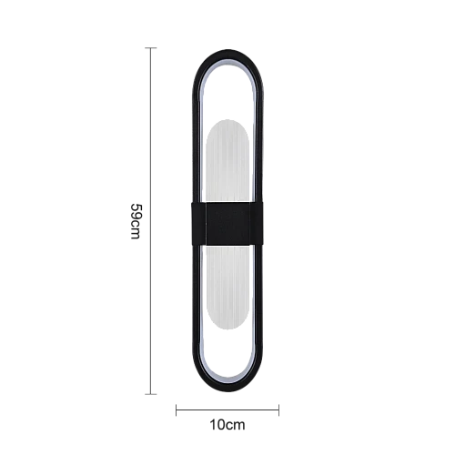 اضاءة جدارية بيضاوي سادة اسود لون الانارة 3 اضاءات مقاس 59 سم 18 واط