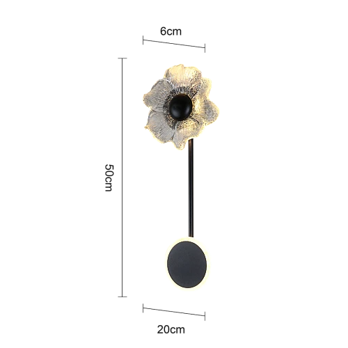 اضاءة جدارية مدور + وردة اسود لون الانارة 3 اضاءات مقاس 50 سم 5 واط
