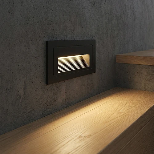 اضاءة درج ولمبة درج دفن مستطيل بإضاءة عصريه وحديثه اسود مع لون الإضاءة اصفر 5 واط مقاس 9*4 سم