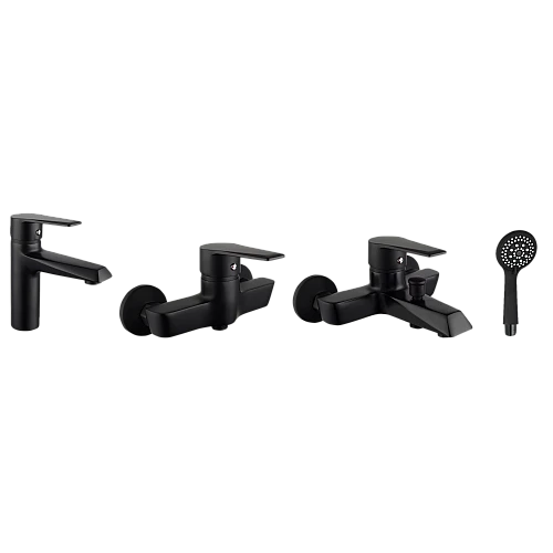 مجموعة خلاطات اطقم - خلاط مغسلة  مع خلاط شطاف مع خلاط دش مدور زنك اسود