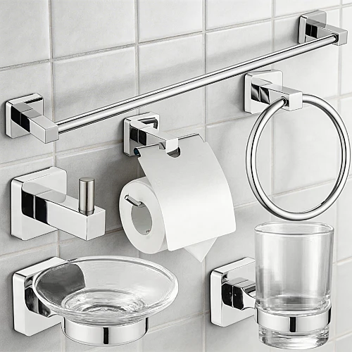 طقم اكسسوار قواعد مربع ستانلس ستيل 304 كروم