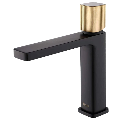 خلاط مغسلة قصير نحاس + زنك مودرن اسود +ذهبي مطفي