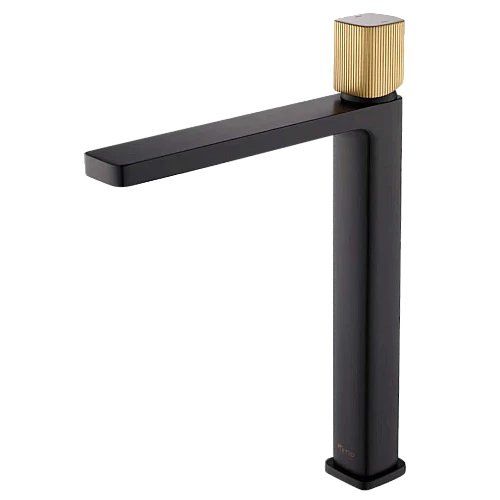 خلاط مغسلة طويل نحاس + زنك مودرن اسود+ذهبي مطفي