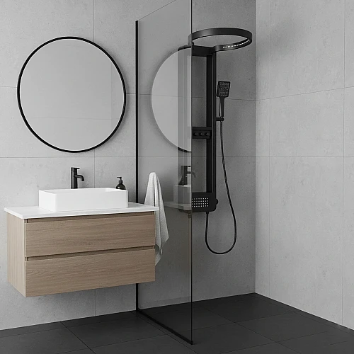 شاور مساج ديجيتال دائري لون أسود ستانلس ستيل