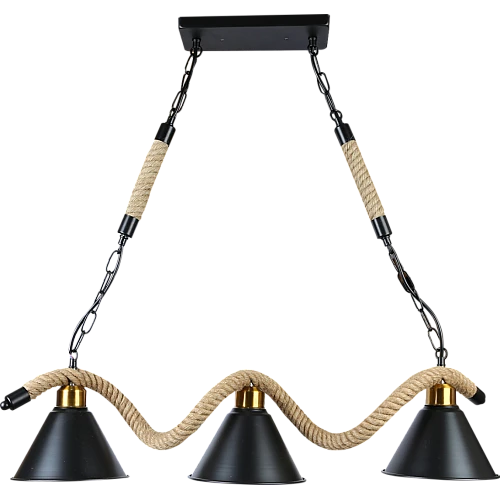 علاقي ثلاثي حبل مع طربوش مدور استيل PLUS اسود E27*3