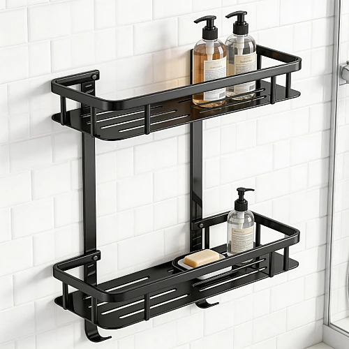 رف مستطيل دورين مع علاقة ستانلس ستيل 201 اسود