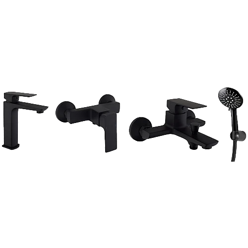 مجموعة خلاطات اطقم - خلاط مغسلة مع خلاط شطاف مع خلاط دش نحاس زنك مربع اسود