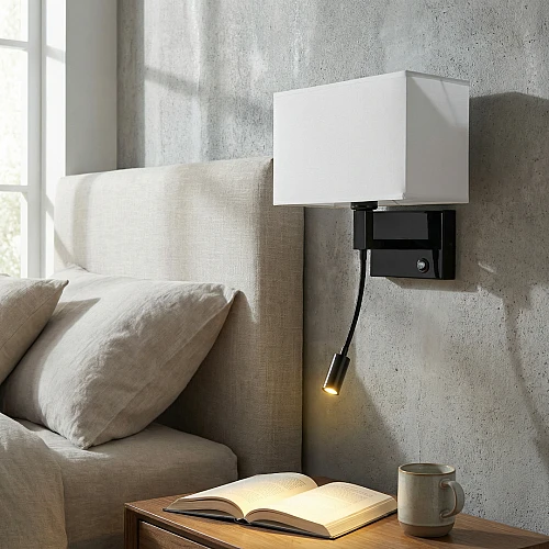 إضاءة أبليك حائط مودرن اسود لمبة موجهة للقراءة لون الانارة اصفر و قاعدة لمبة تركيب رئيسية E27*1L