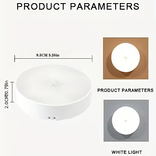 لمبة دواليب دائرية ذكية قابلة للشحن بحساس حركة وإضاءة بيضاء وصفراء