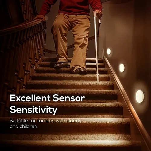 لمبة دواليب دائرية ذكية قابلة للشحن بحساس حركة وإضاءة بيضاء وصفراء