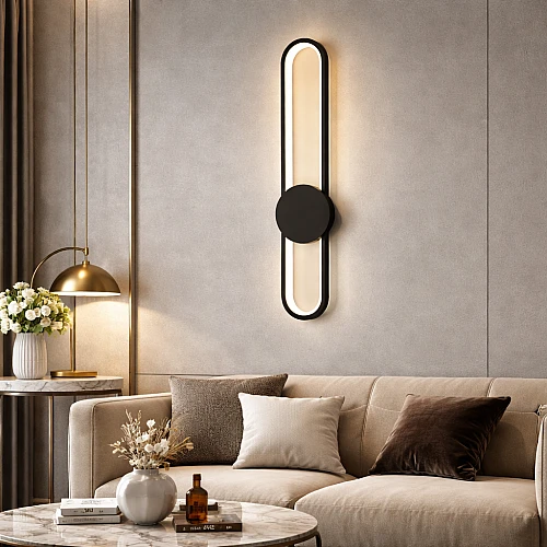  صورة منتج ابليك جداري شكل مستطيل اسود بتصميم راقي يعمل بالبطارية متعددة الألوان ( كريمي + اصفر + ابيض ) موديل WA/C5291/BK+3CO