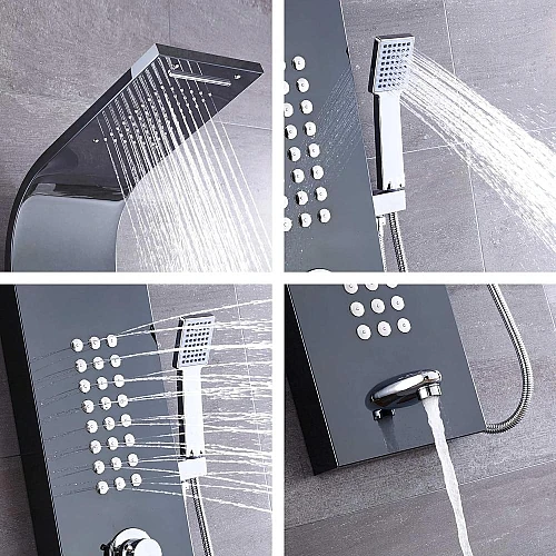 شاور مساج ستانلس ستيل أسود TU/S6116/BK مع رأس شلال وسماعة يدوية