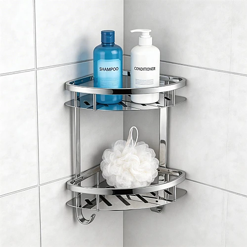 رف زاوية ستانلس ستيل كروم 304 - رفيق التنظيم المثالي لحمام عصري