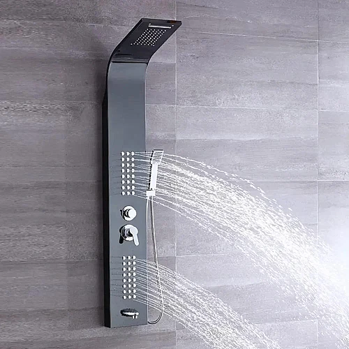 شاور مساج ستانلس ستيل أسود TU/S6116/BK مع رأس شلال وسماعة يدوية