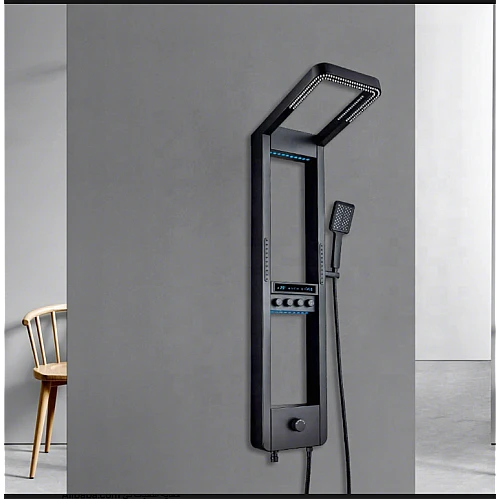 شاورمساج ديجيتال مربع بشاشة LED مائي ستانلس استيل + نحاس اسود