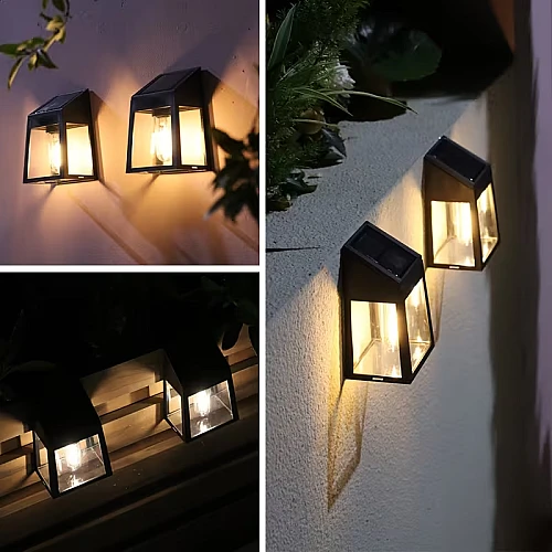 كشاف جداري خارجي يعمل بالطاقة الشمسية لون اصفر دافئ