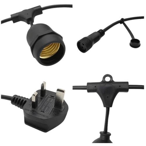  صورة منتج سلك هولدر عقد طول 50 متر اسود نزول 15 سم و 1 لمبة لكل متر مجموع 50 لمبات E27 برو موديل HU2333/50M/50PROE27