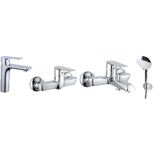 مجموعة خلاطات اطقم - خلاط مغسلة مع خلاط شطاف مع خلاط دش نحاس زنك مدور كروم