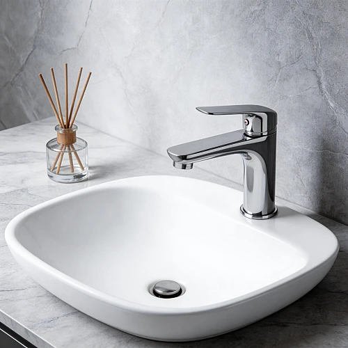 خلاط مغسلة قصير مستطيل كروم مع ليات و هراب