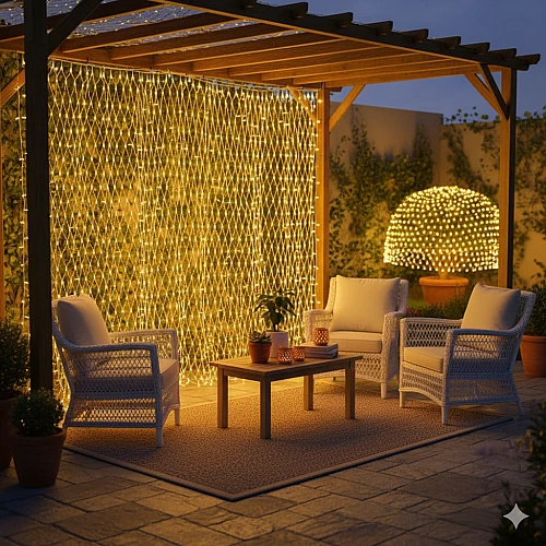 سلسلة إضاءة ستارة شبكية LED باللون الأصفر الدافئ لديكور الحفلات والمنزل