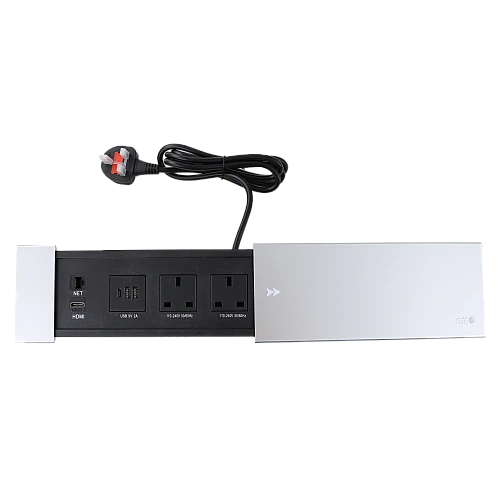 توصيلة أفياش مكتبية دفن مخفية بغطاء فضي سحاب و منافذ Tyep-C-USB + كمبيوتر + HDMI توفل (Toefl)