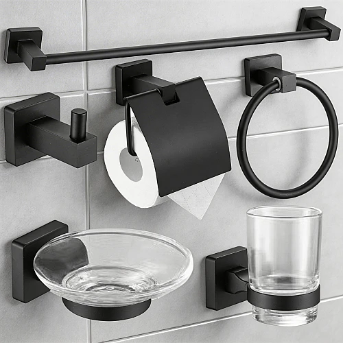 طقم اكسسوار قواعد مربع ستانلس ستيل 201 اسود