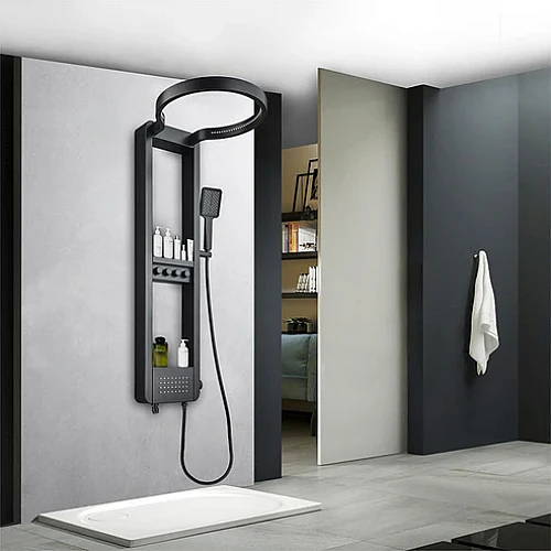 شاور مساج ديجيتال دائري بشاشة مائية ستانلس ستيل + نحاس اسود