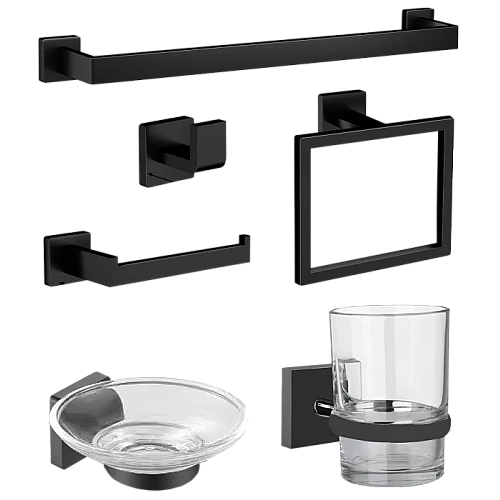 طقم اكسسوارات حمام اسود ستانلس ستيل 201 مربع