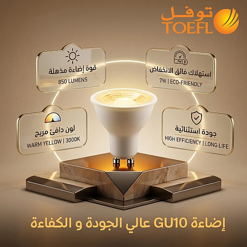 لمبة سبوت لايت استارتر GU10 لون الانارة أصفر 5 واط 850 لومن جودة و كفاءة عالية توفل